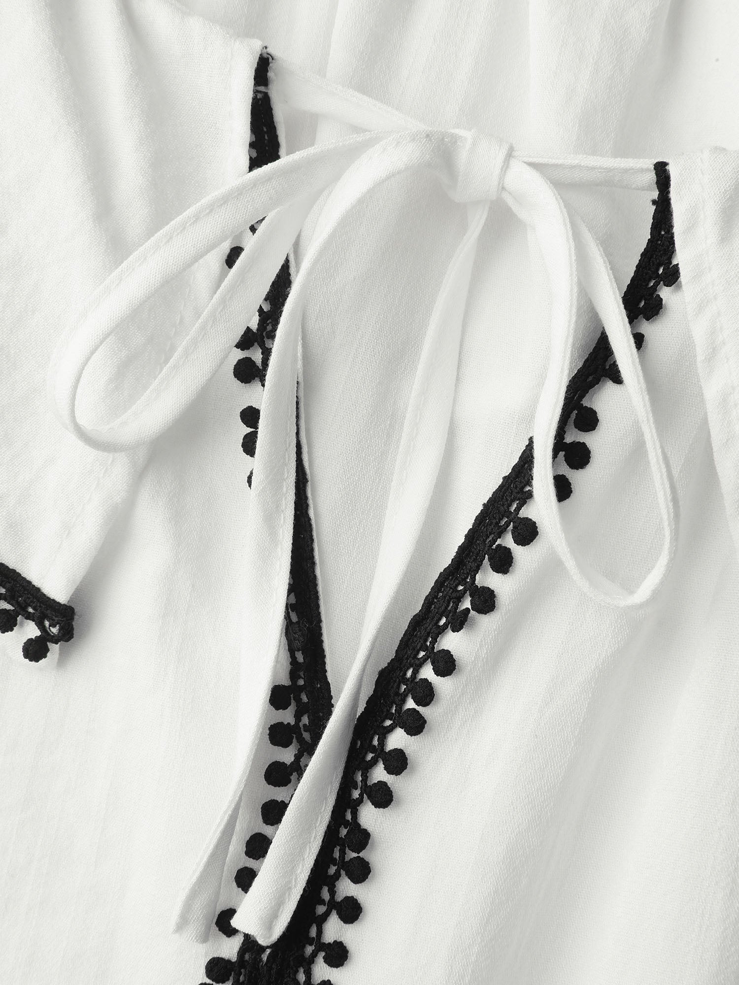 Ruffled Collar Contrast Webbing Top