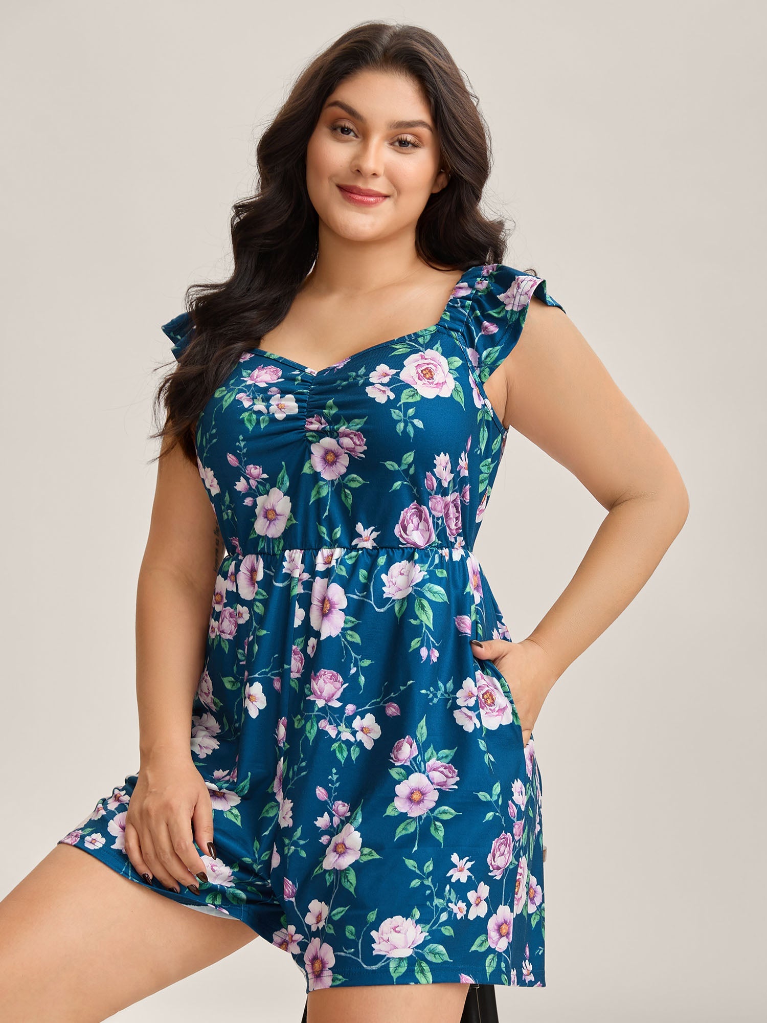 Flirty Floral Print Cinched-Waist Romper