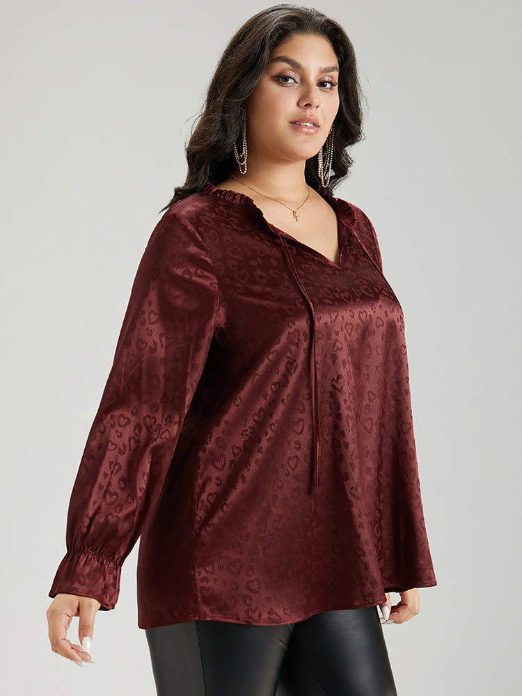 Solid Knot Neck Frill Trim Flutter Sleeve Blouse