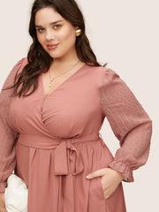 Plain Mesh Textured Patchwork Belted Dress