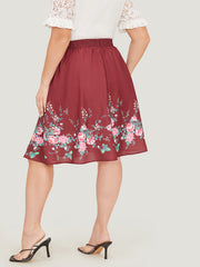 Floral Print Pocket Flutter Hem Skirt