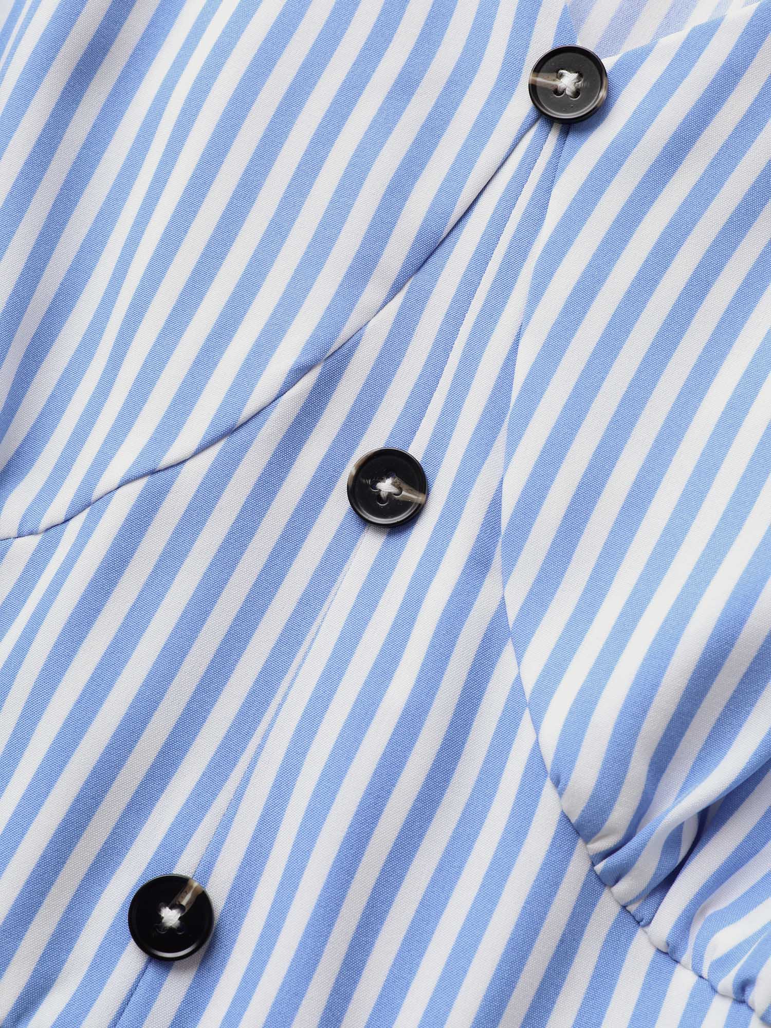 Striped Puff Sleeve Button Detail Midi Dress