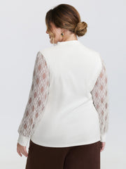 Sheer Lace Trim Mockneck Knit Top