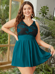 Floral Patchwork Ruffle Hem Sculpt Waist Swim Dress