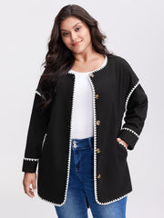 Overlock Stitch Color Contrast Belted Jacket