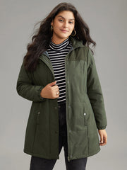 Plain Patchwork Corduroy Zipper Padded Hooded Jacket