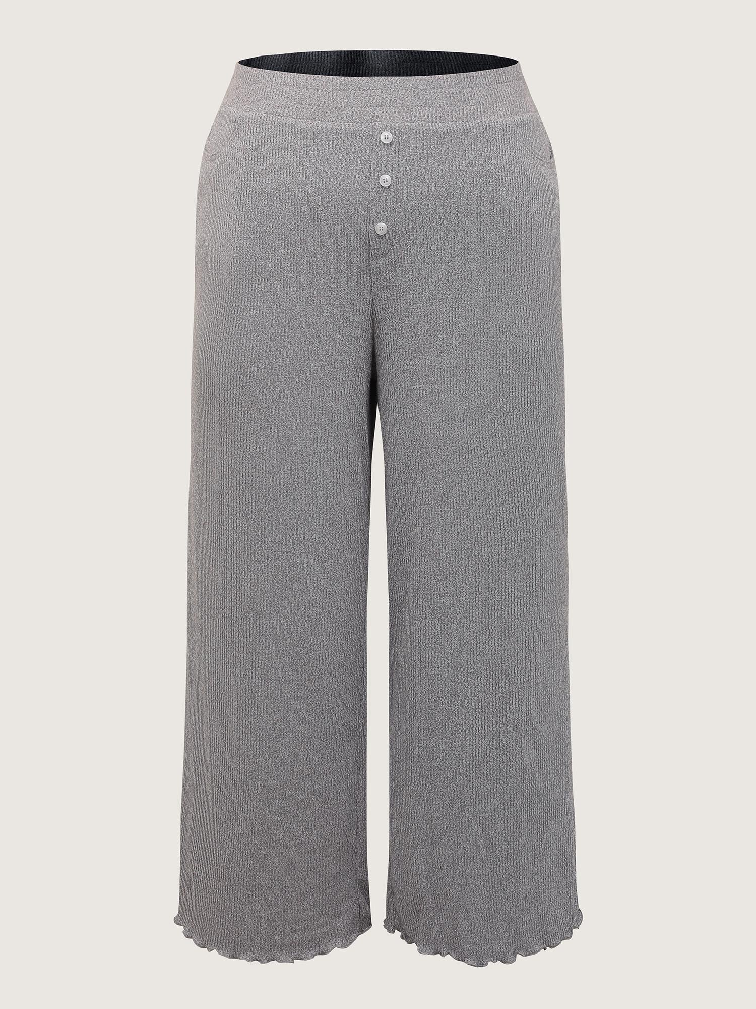 Button Detail Mixed Color Knit Lounge Bottoms