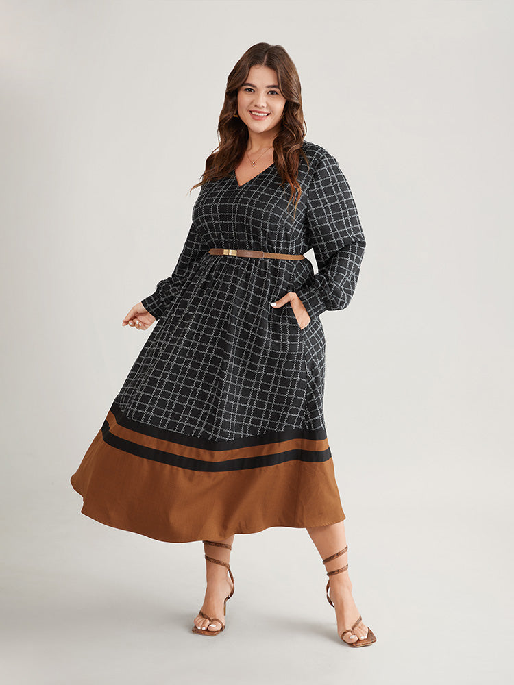 Gingham Gingham Patchwork Pocket Gathered Dress