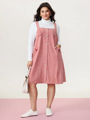 Heart Embroidered Pockets Adjustable Overall Dress