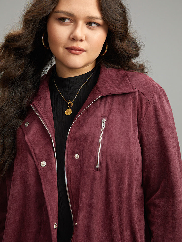 Plain Pocket Zipper Fly Drawstring Jacket