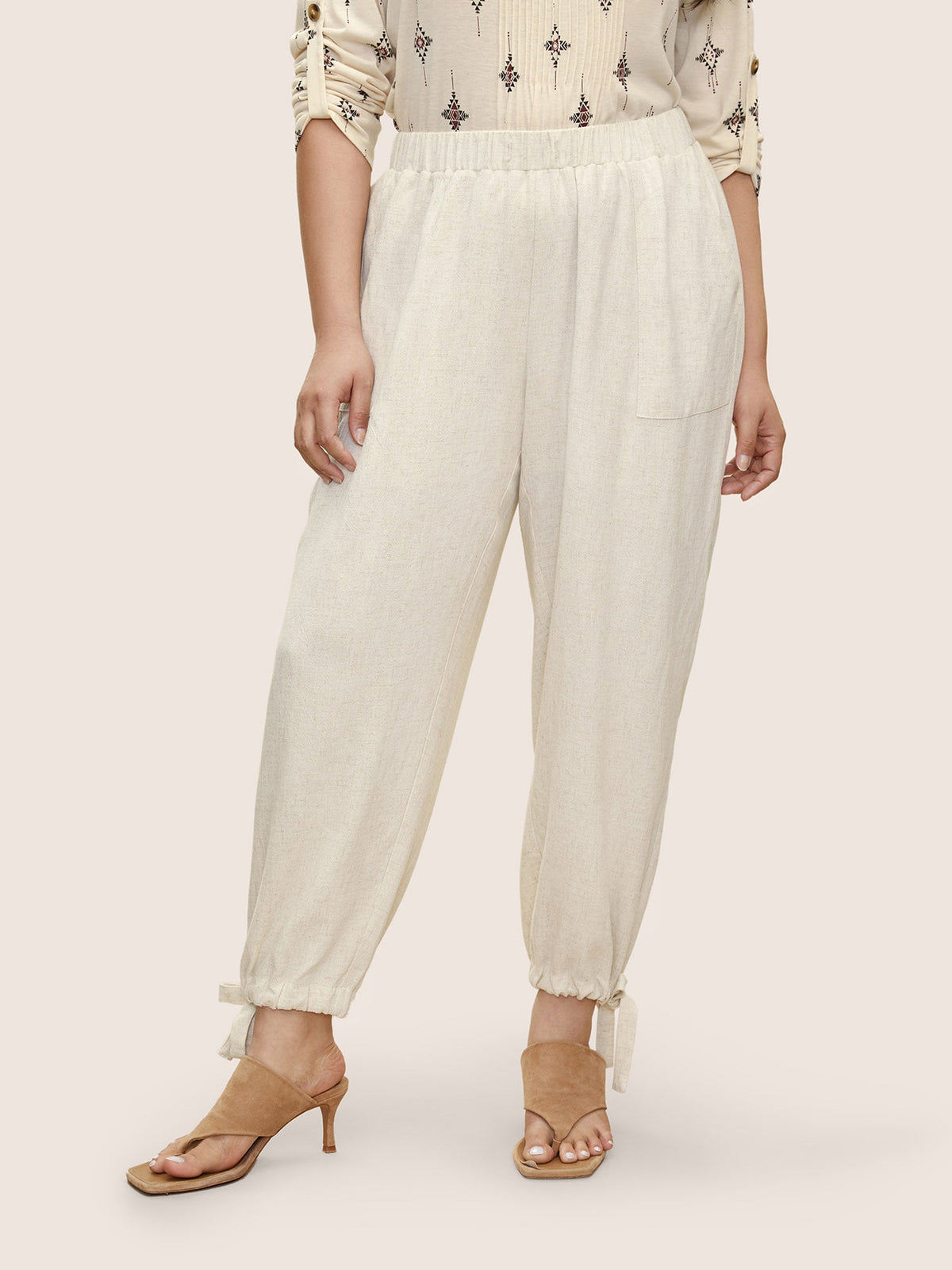 Solid Elastic Waist Ties Harem Pants