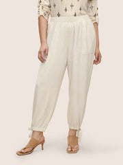 Solid Elastic Waist Ties Harem Pants