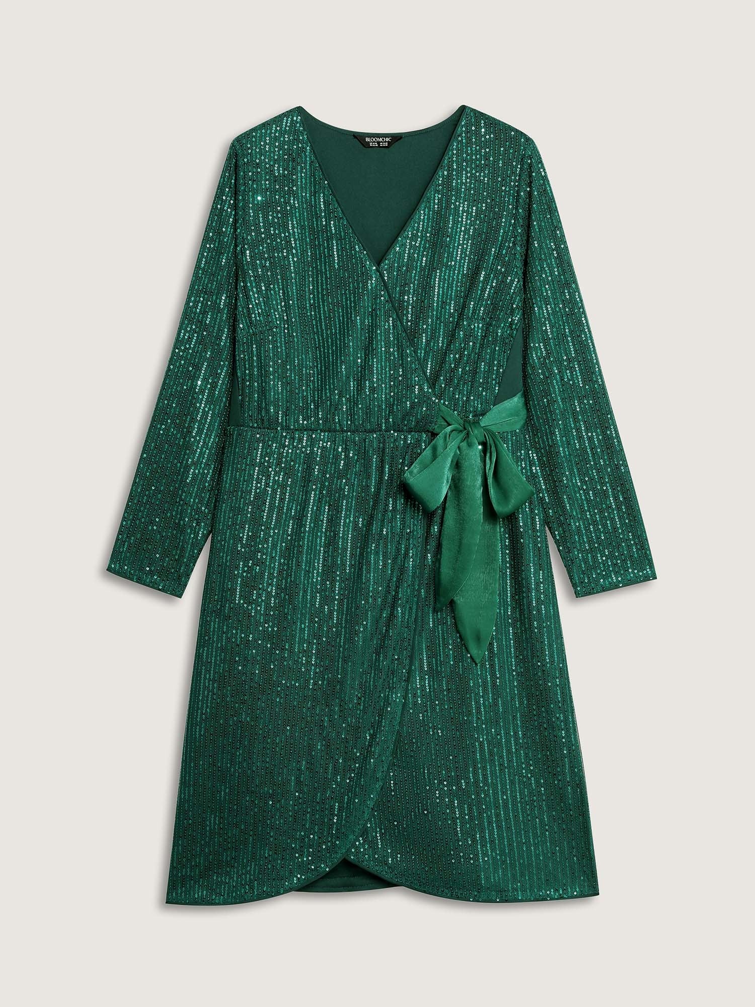 Sequin Wrap Neck Spliced Midi Dress