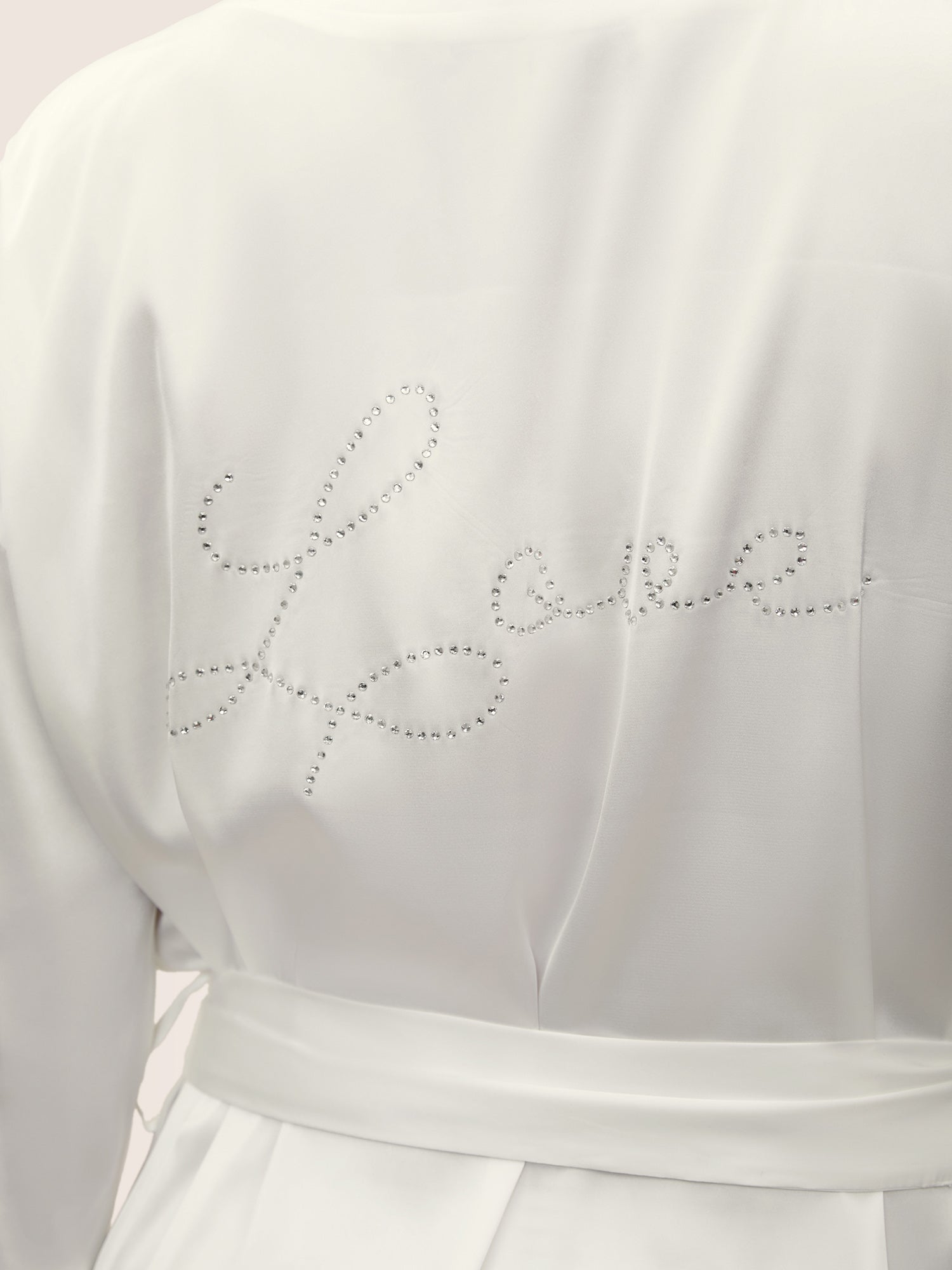 Solid Rhinestone Flutter Sleeve Belted Robe