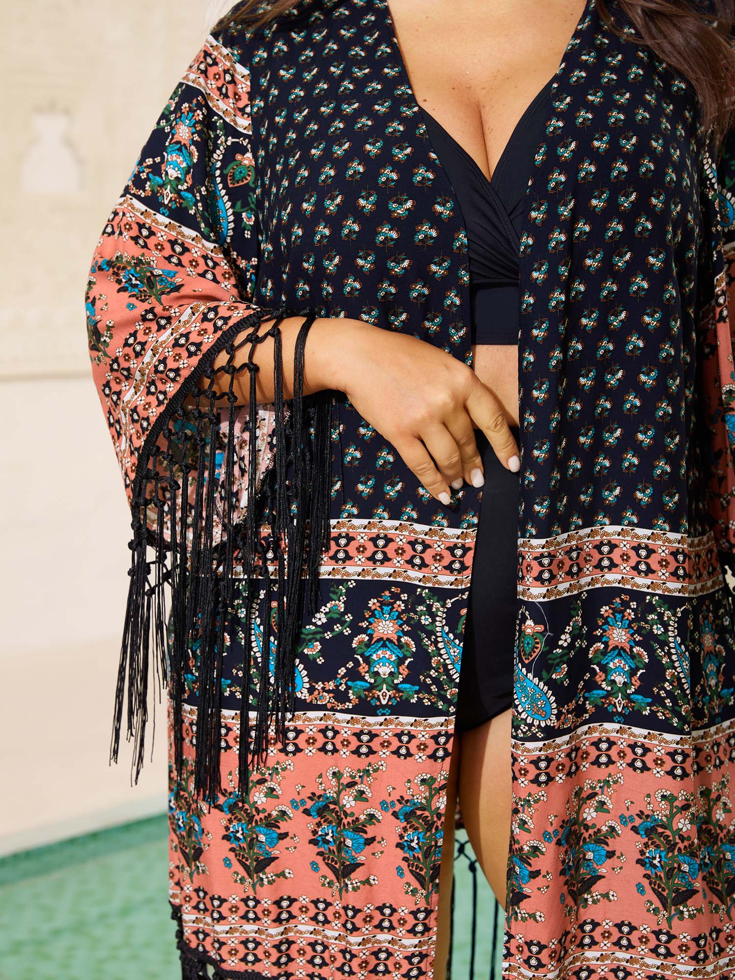 Floral Boho Fringe Detail Kimono