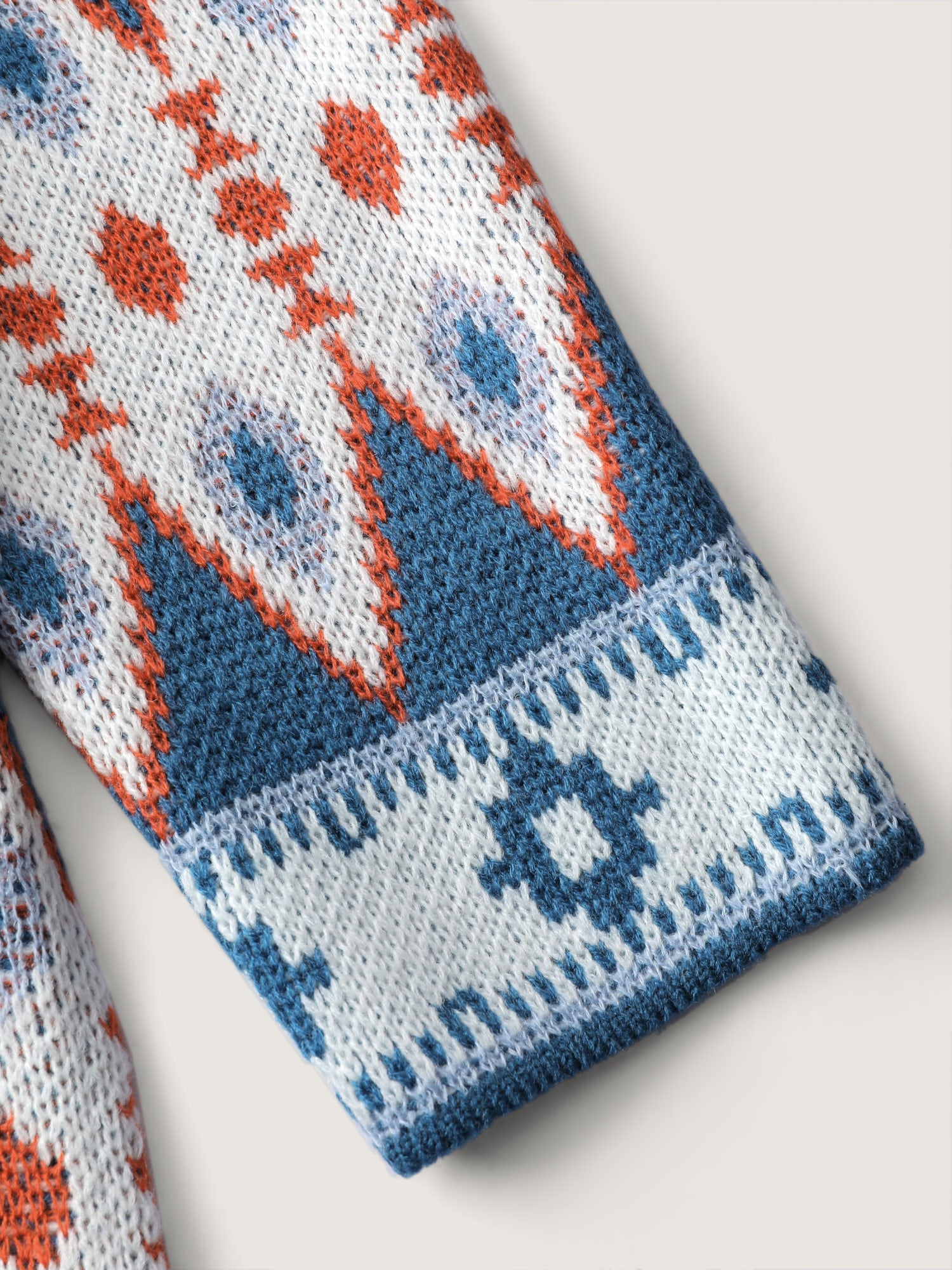 Boho Pattern Jacquard Folded Collar Knit Cardigan