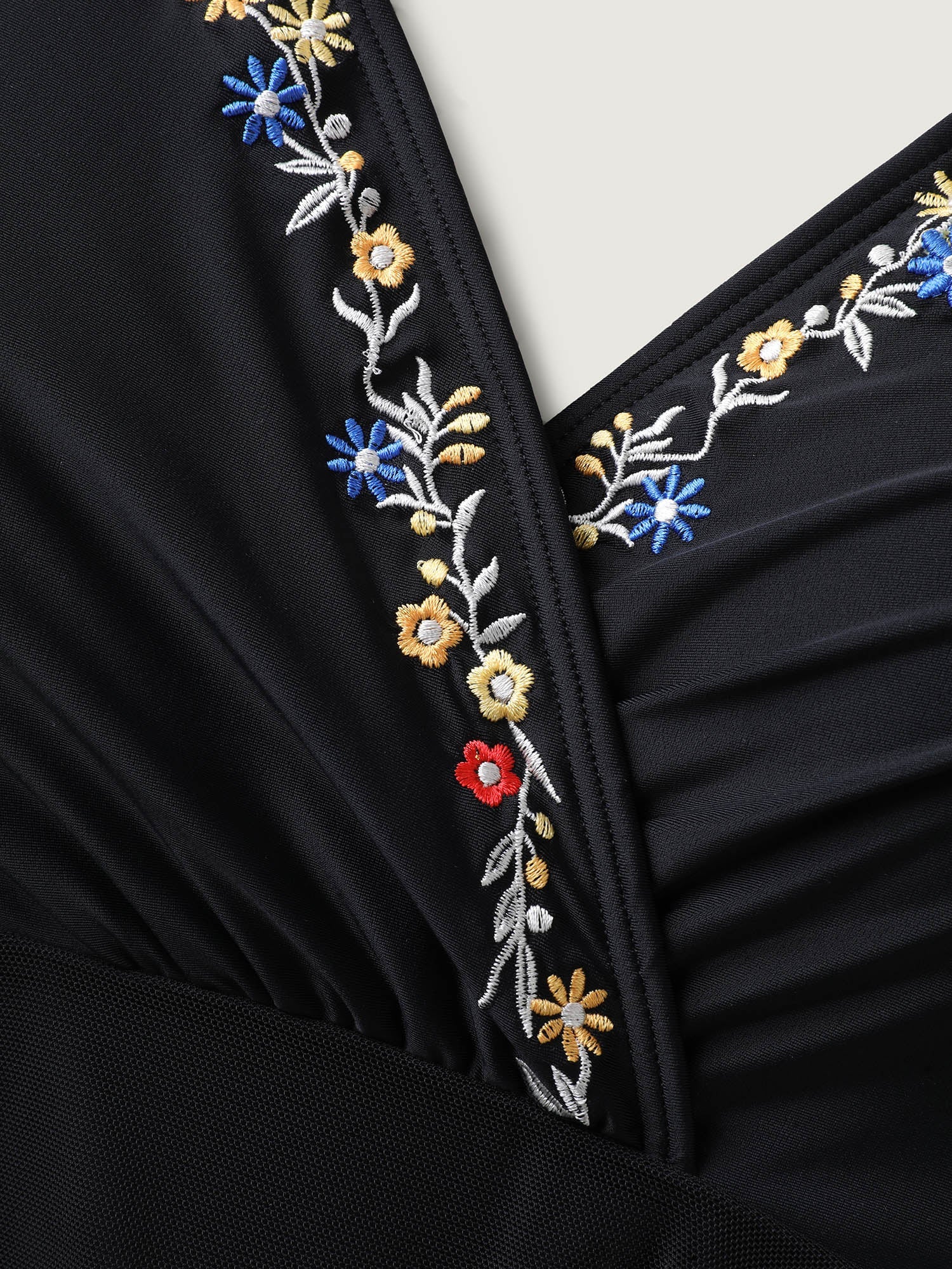 Floral Embroidered Sheer Surplice Swim Dress