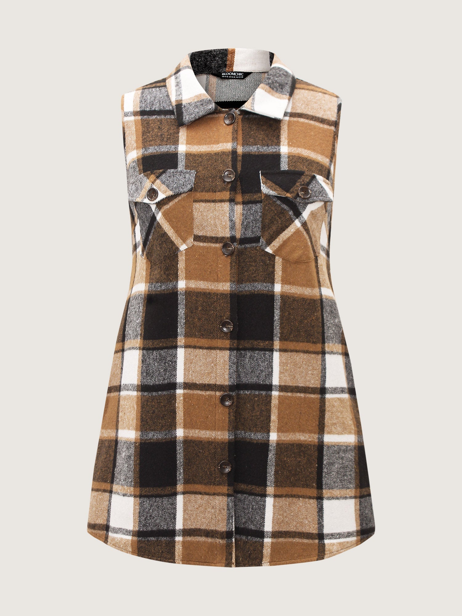 Plaid Flap Detail Sleeveless Jacket