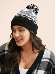 Geometric Jacquard Fluffy Ball Hat