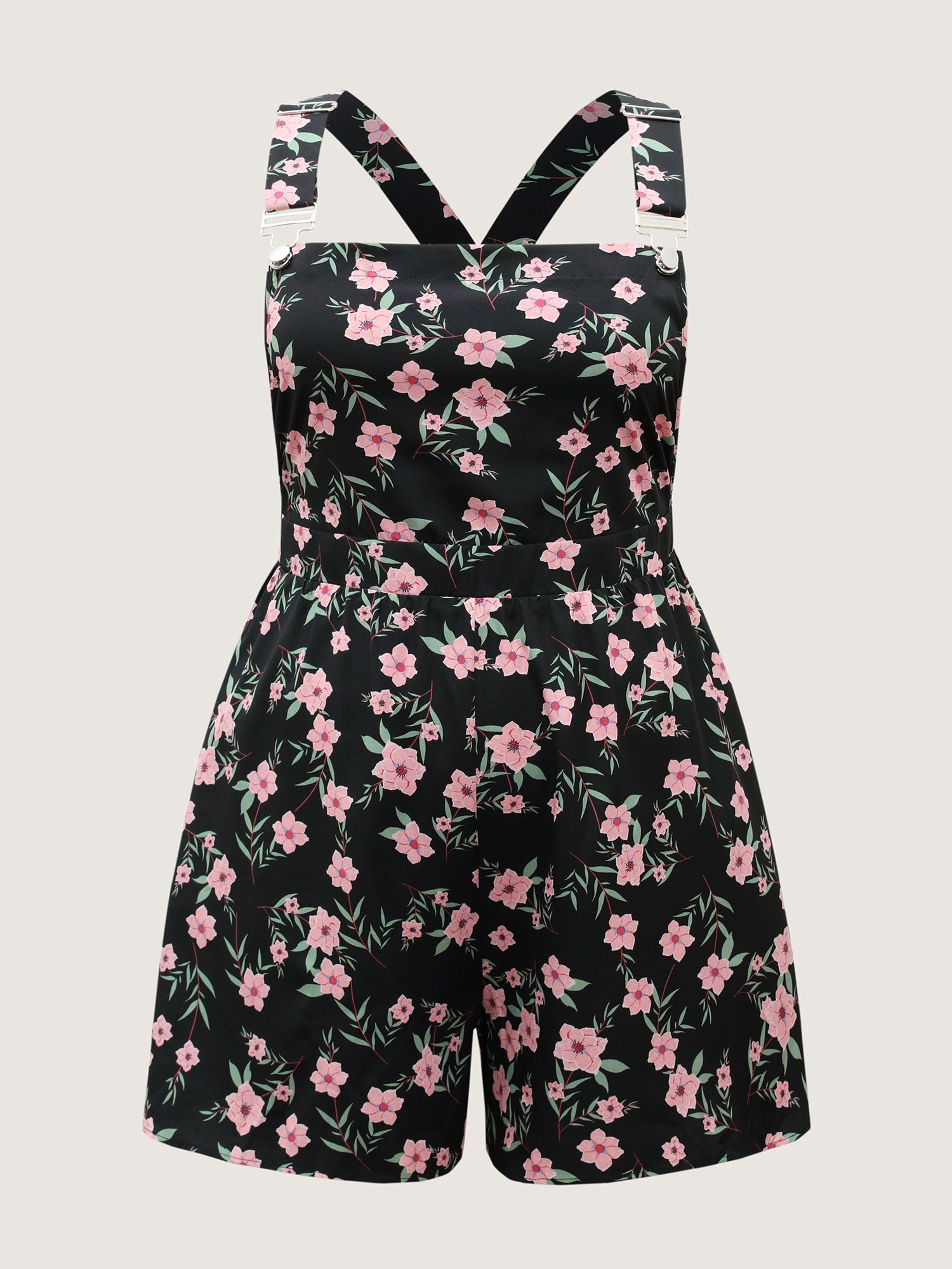 Floral Print Overall Straps Stretchy Romper