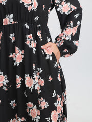 Floral Print Cut-Out Neck Slit Maxi Dress