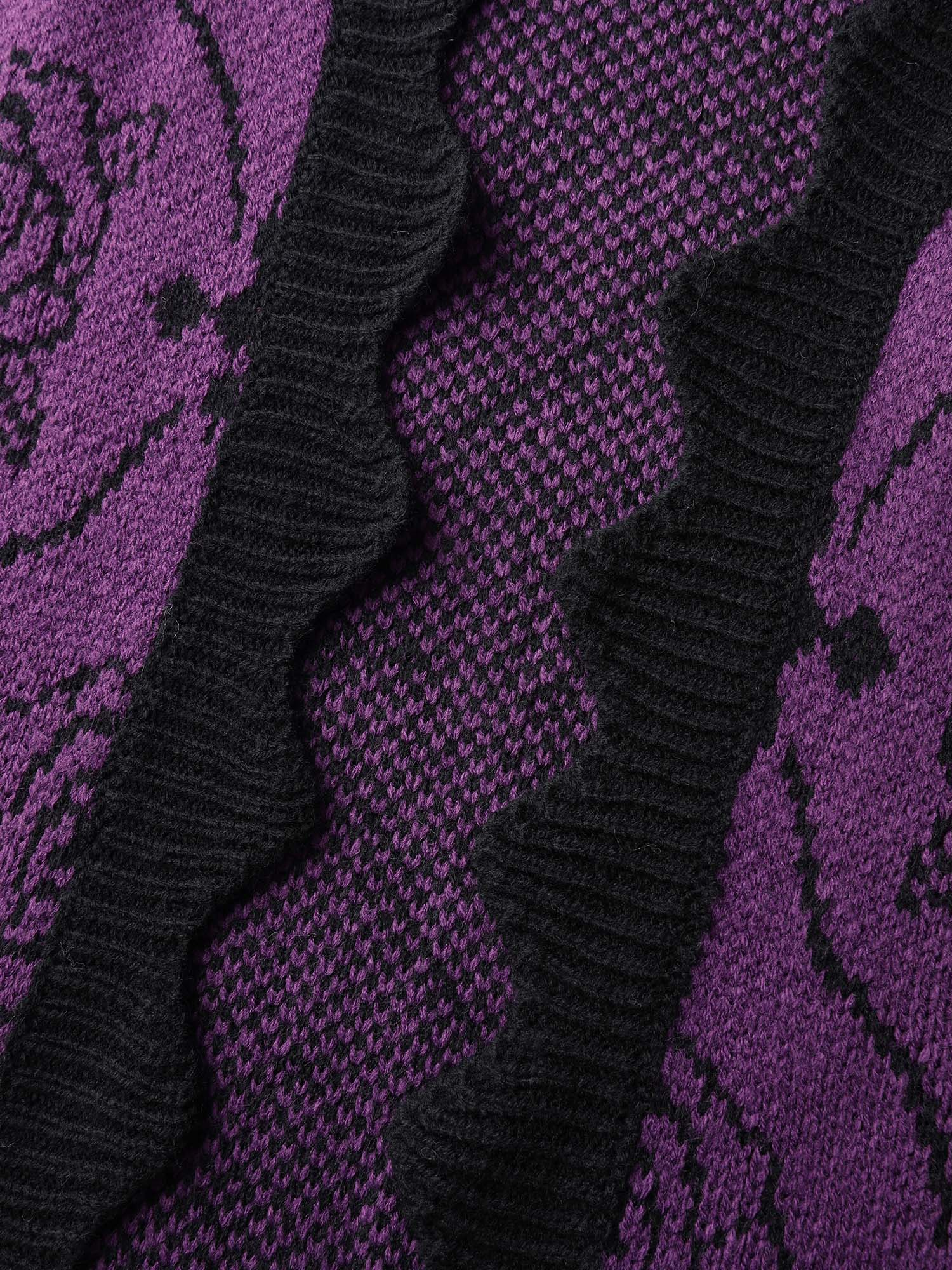 Floral Pattern Scalloped Collar Knit Cardigan