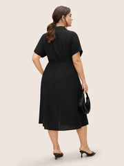 Shirt Collar Button Detail Split Front Dress