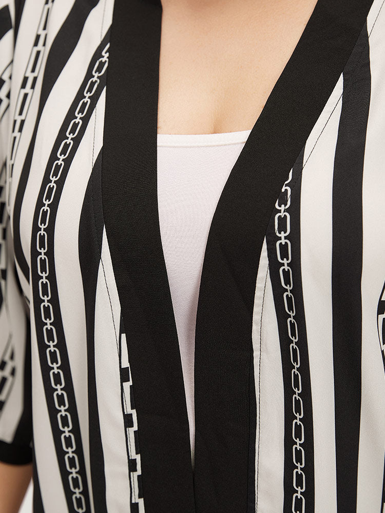 Striped Patchwork Contrast Open Front Kimono