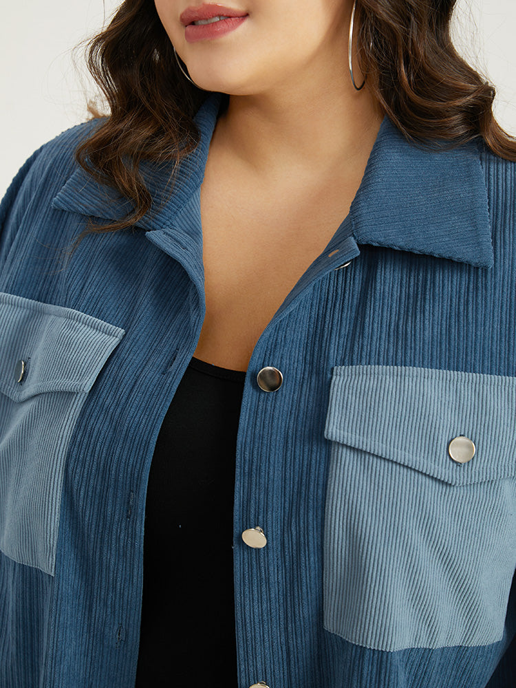 Two Tone Flap Pocket Button Up Corduroy Coat