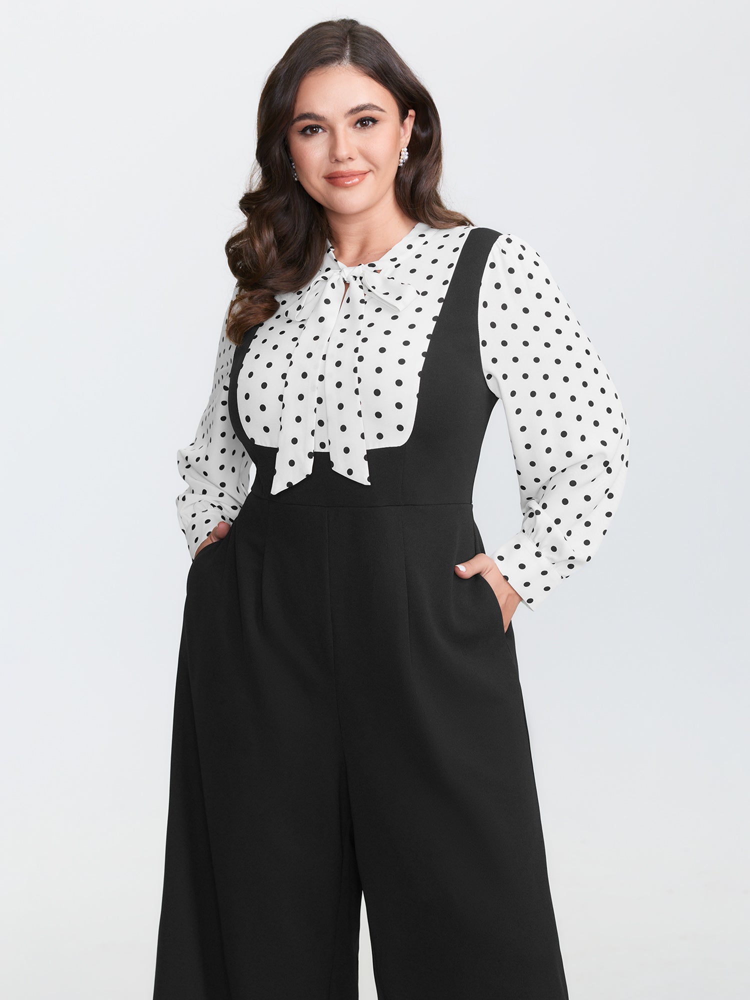2-In-1 Polka Dot Neck-Tie Jumpsuit