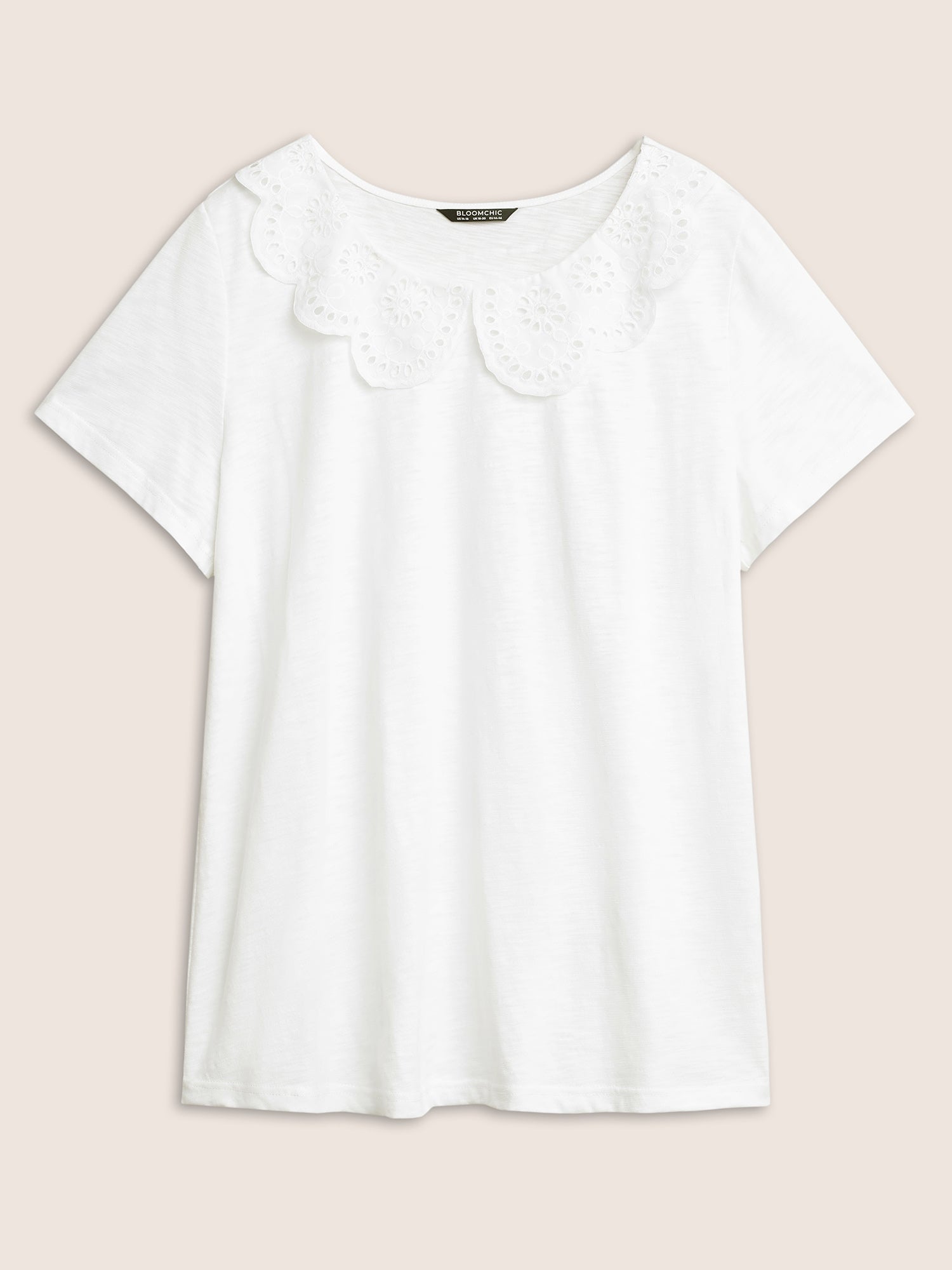 Solid Broderie Anglaise Peter Pan Collar T-shirt