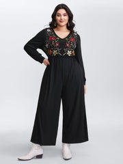 Floral Embroidered Bodice Stretchy Jumpsuit