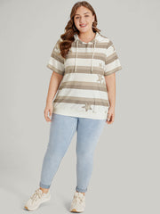 Striped & Star Print Hooded Ties Sweatshirt