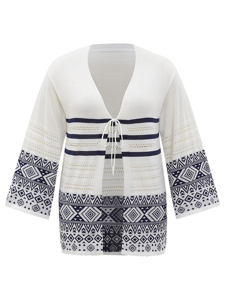 Bandana Print Geo Eyelet Ties Front Cardigan