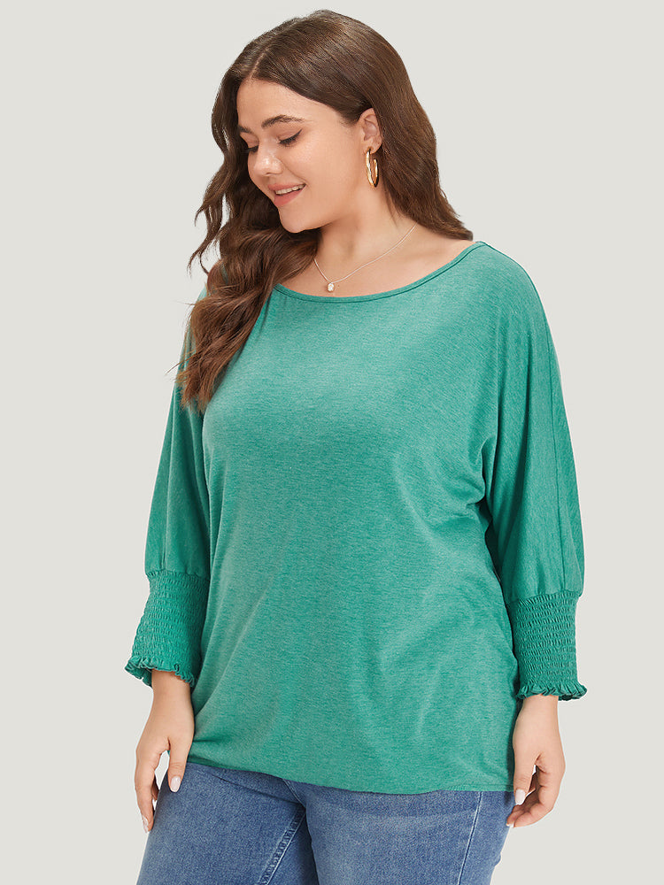 Solid Heather Shirred Batwing Sleeve T-shirt