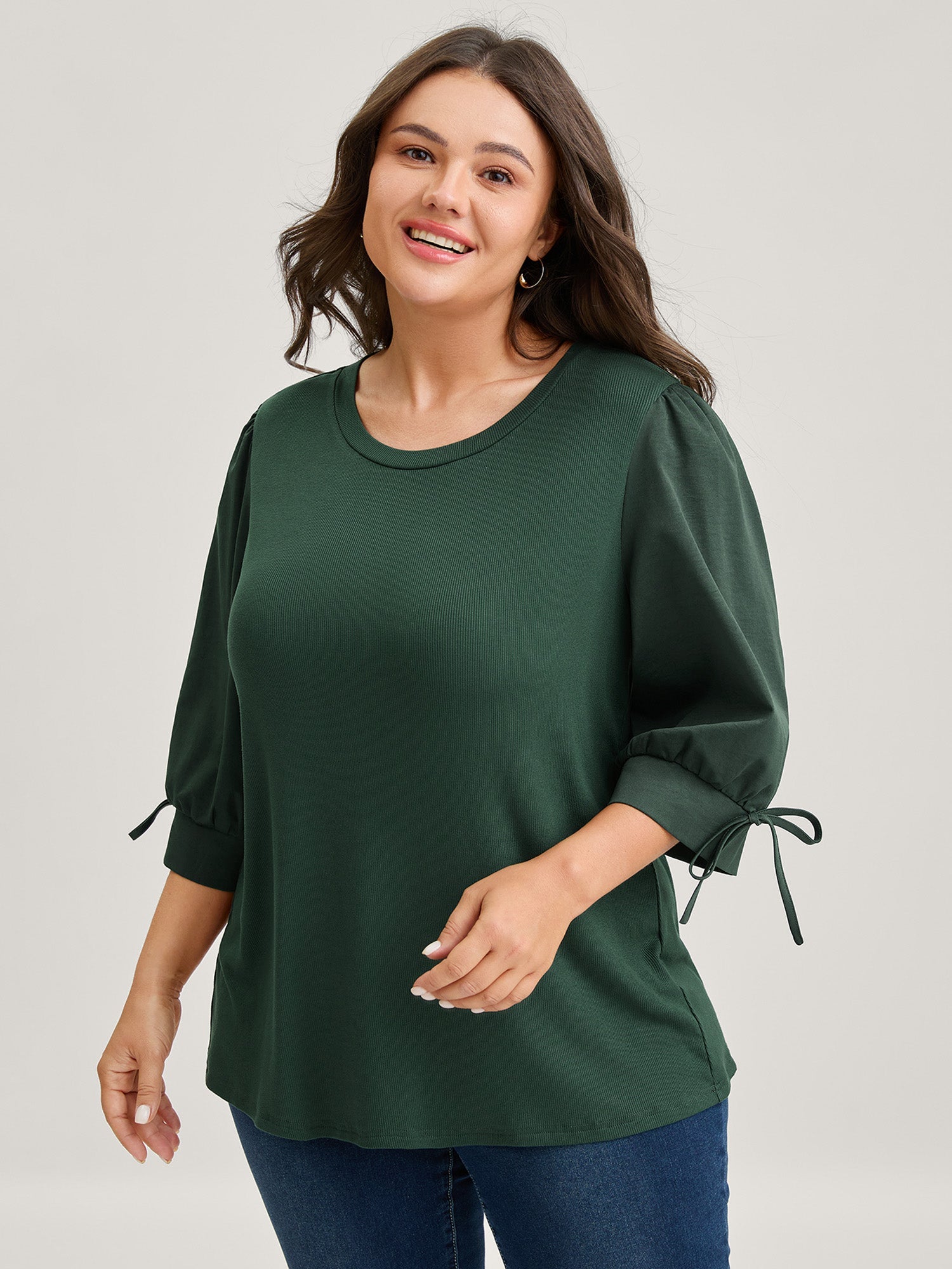 Sleeve Tie Plain Knit Solid Top