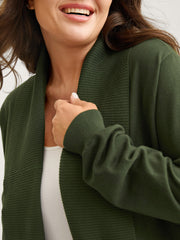 Arc Hem Folded Collar Drop Shoulder Cardigan