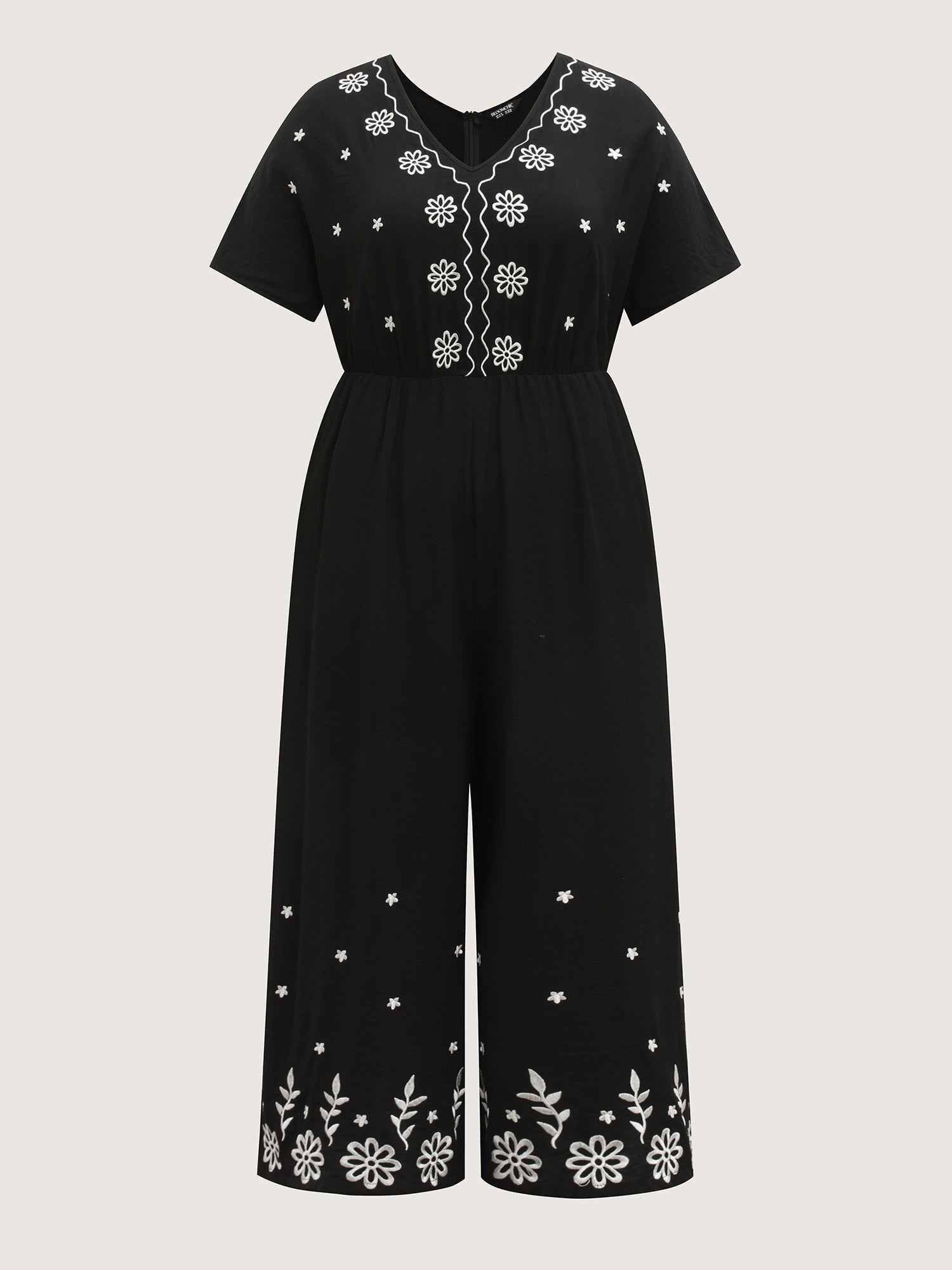Floral Embroidery V-Neck Jumpsuit