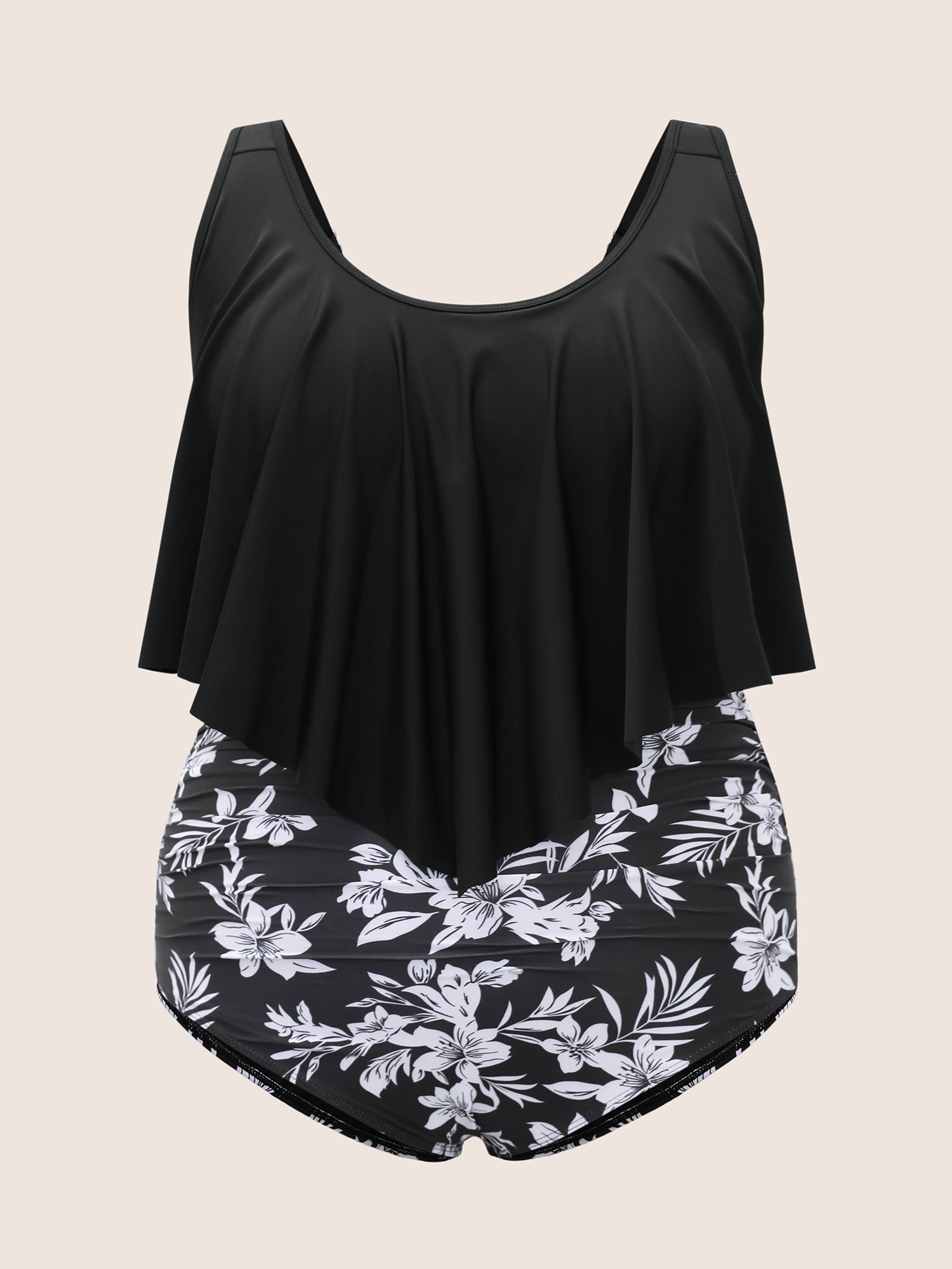 Floral Patchwork Tiered Ruffles One Piece Swimsuit