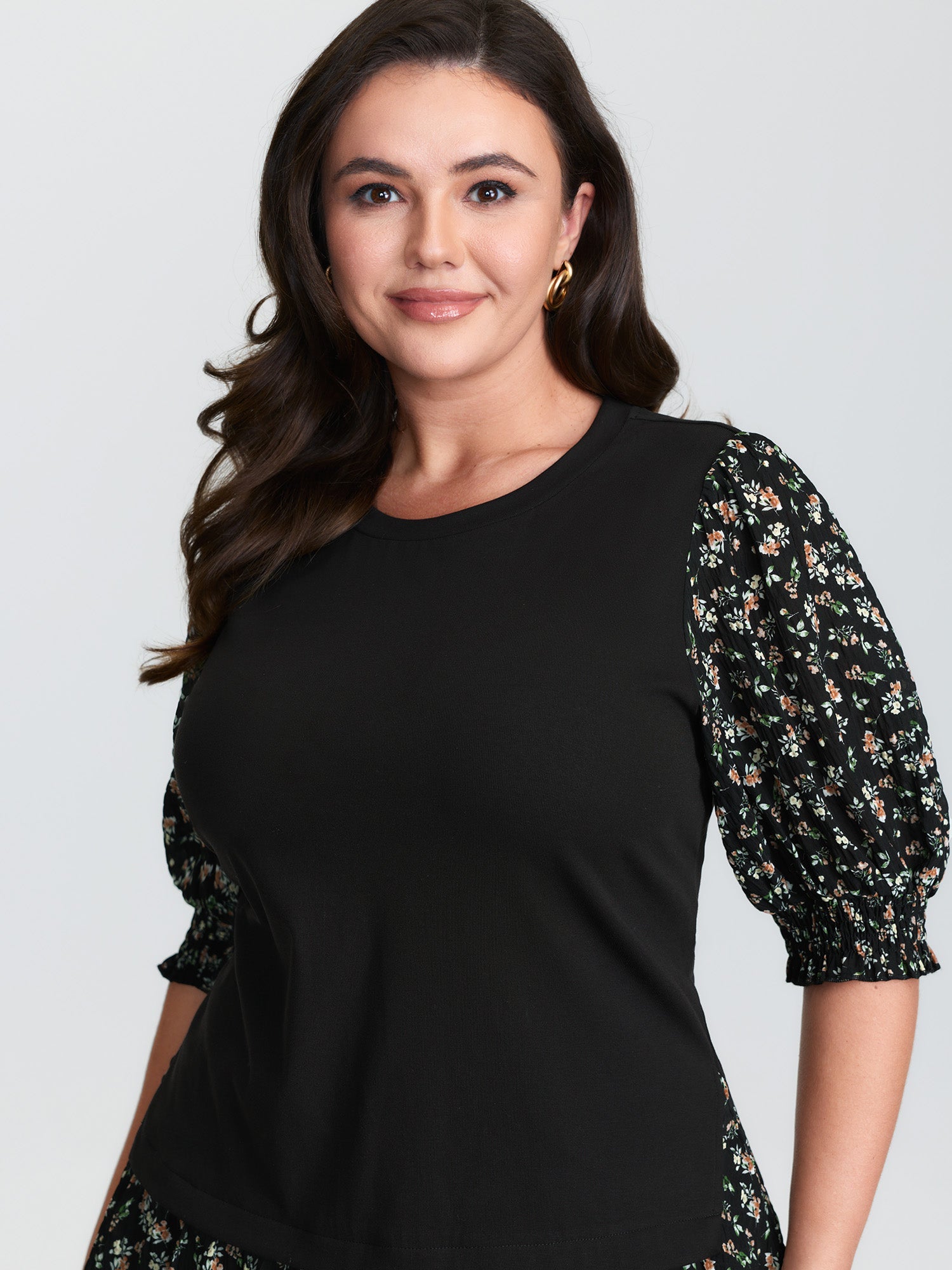 2-in-1 Floral Print Knit Top