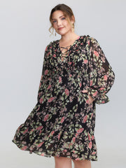 Floral Pockets Adjustable Shirred Midi Dress