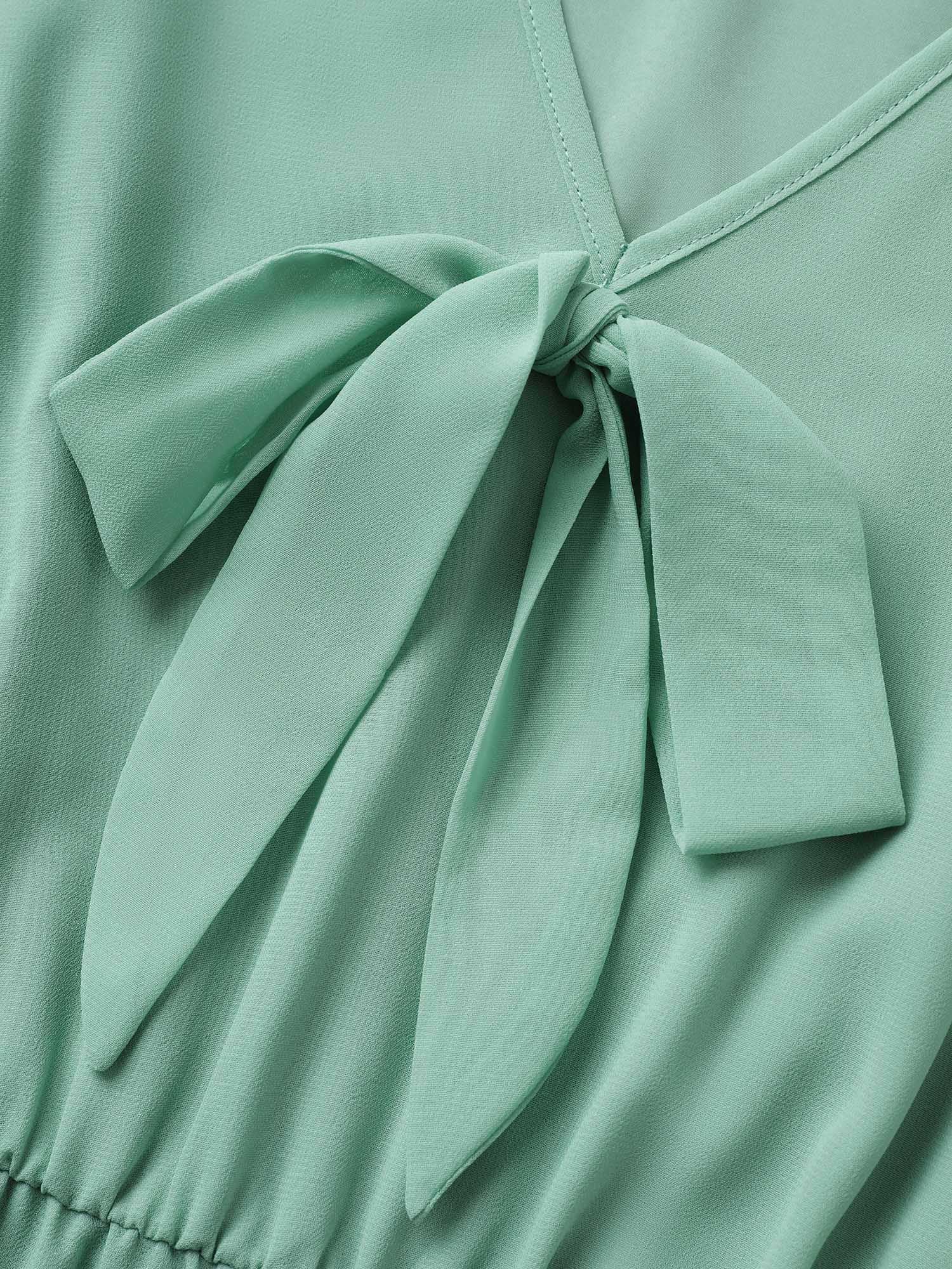 Solid Bowknot Patchwork Tiered Ruffle Sleeve Dress