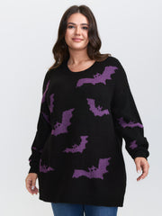 Bat Pattern Ribbed Neck Pullover