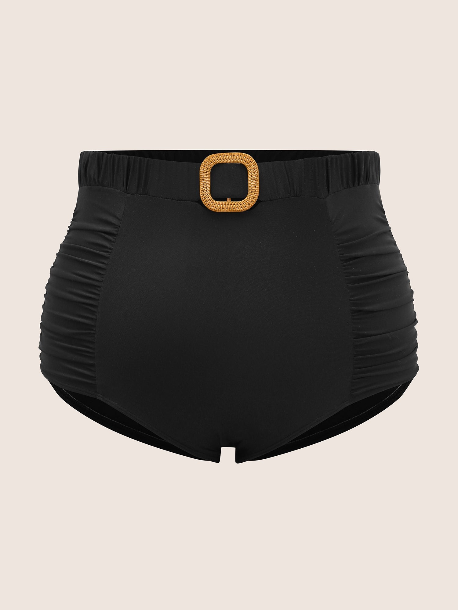 Solid Buckle Detail Ruched Swim Bottom