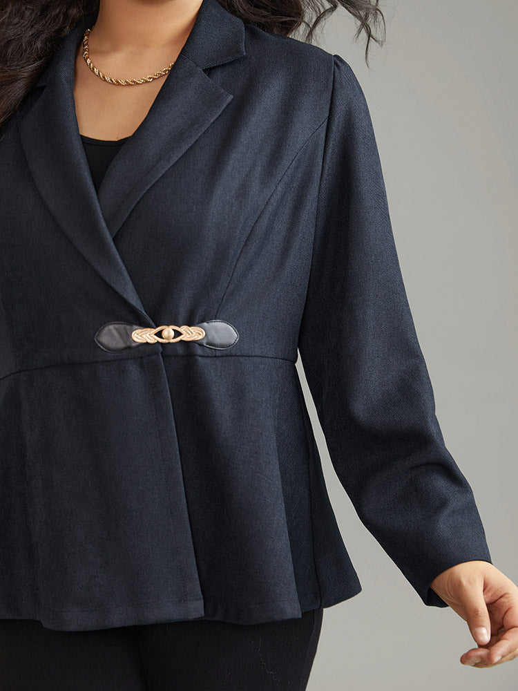 Suit Collar Plain Buckle Detail Tweed Blazer