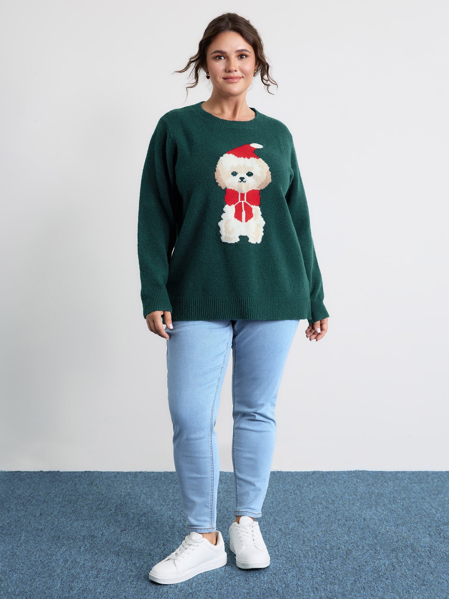 Festive Puppy Jacquard Pattern Pullover