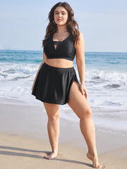 Plain High Waist Split Hem Swim Skirt