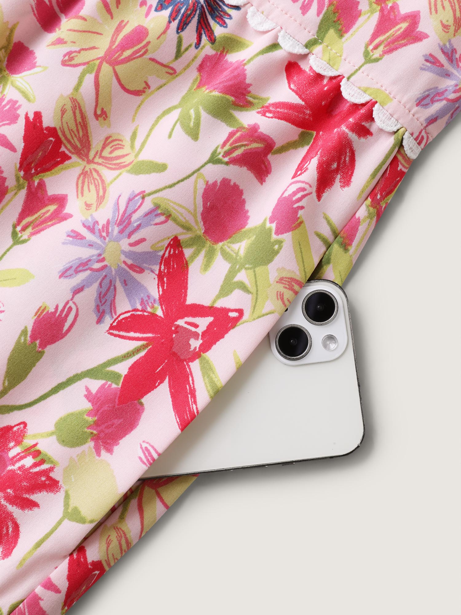 Floral Color Block Lace Trim Midi Dress