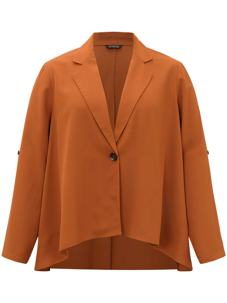 Plain Button Up Tab Sleeve High Low Hem Blazer