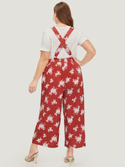 Floral Print Pocket Crossover Back Overall Jumpsuit